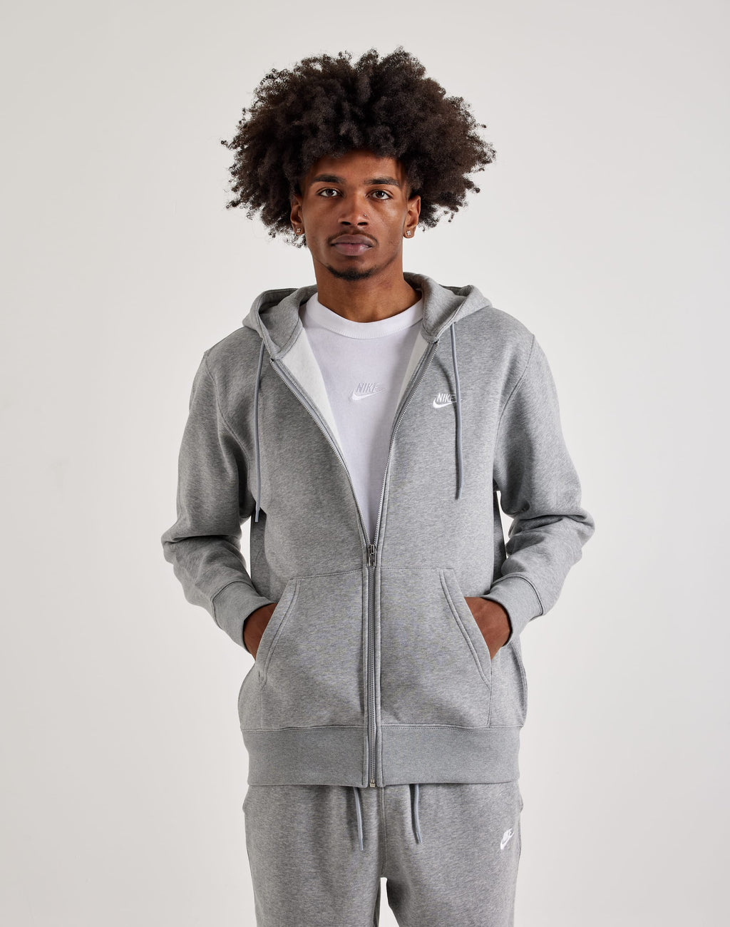 NIKE CLUB FULL-ZIP FLEECE HOODIE GREY