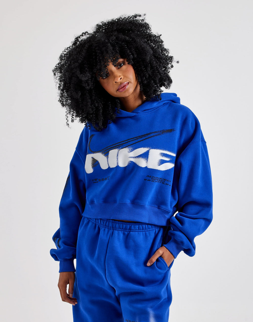 Nike Cropped Graphic Pullover Hoodie Blue Mujer